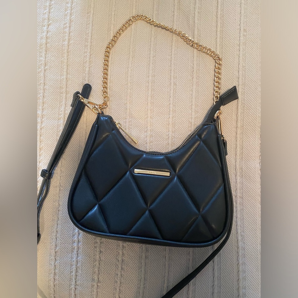 Aldo black quilted leather shoulder bag with gold chain and crossbody strap